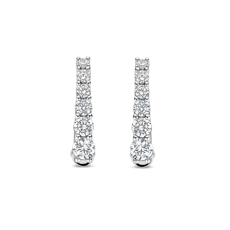 Oval Zirconia Hoop Earrings - Silver - 78075ZI