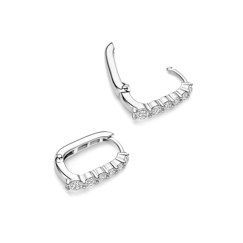 Oval Zirconia Hoop Earrings - Silver - 78075ZI