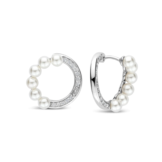 Pearl Zirconia Circle Earrings - Silver