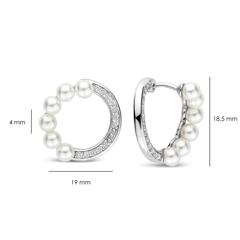 Pearl Zirconia Circle Earrings - Silver