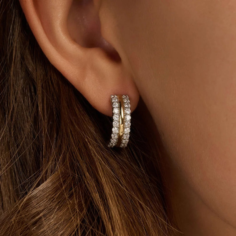 Triple Band Zirconia Hoops - Yellow/Silver