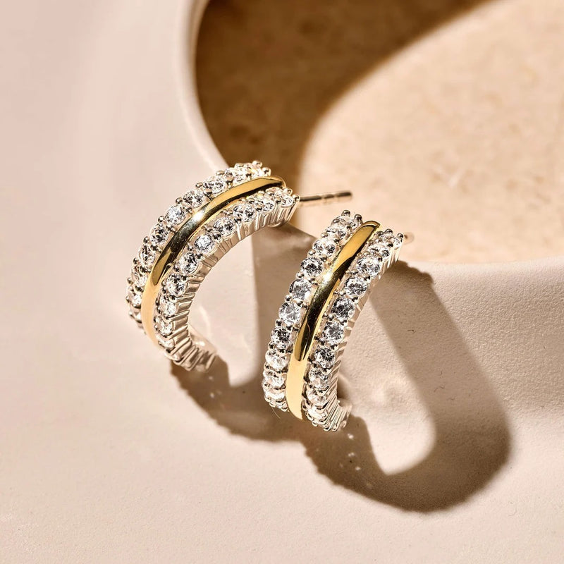 Triple Band Zirconia Hoops - Yellow/Silver