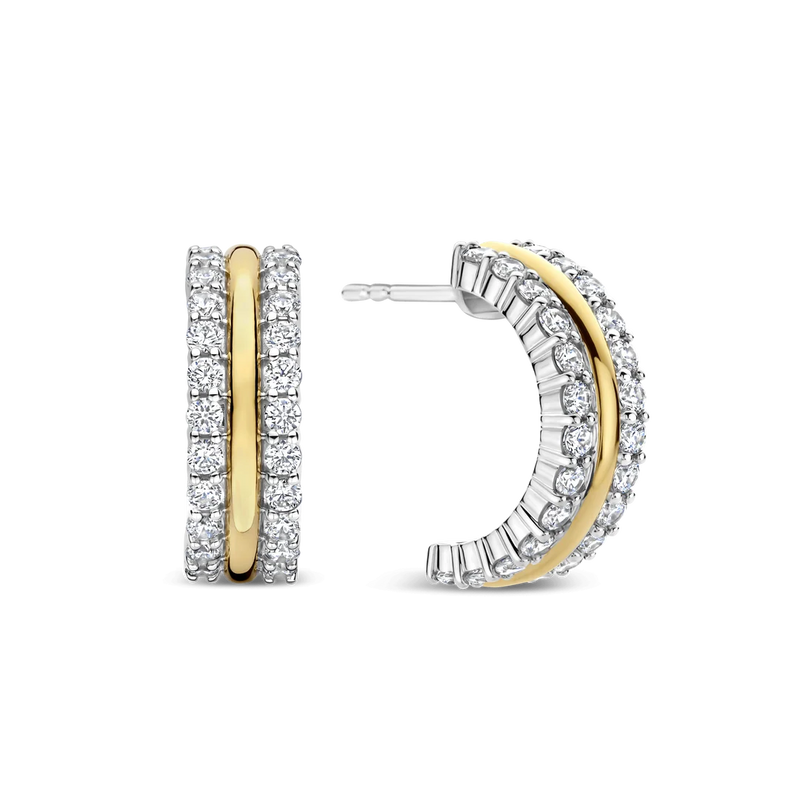 Triple Band Zirconia Hoops - Yellow/Silver