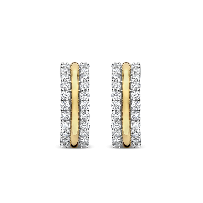 Triple Band Zirconia Hoops - Yellow/Silver