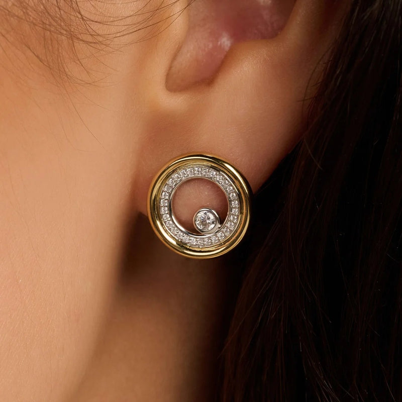 Zirconia Double Circle Earrings - Gold/Silver