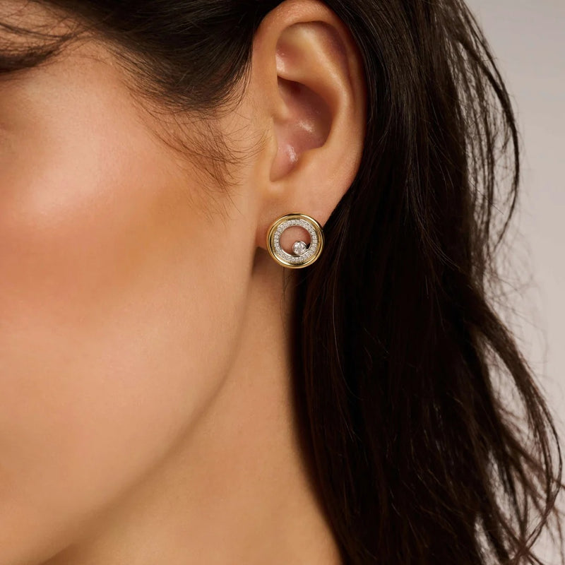 Zirconia Double Circle Earrings - Gold/Silver