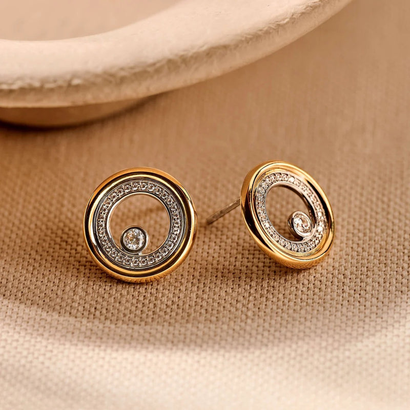 Zirconia Double Circle Earrings - Gold/Silver