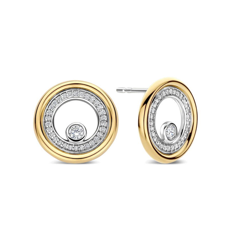 Zirconia Double Circle Earrings - Gold/Silver