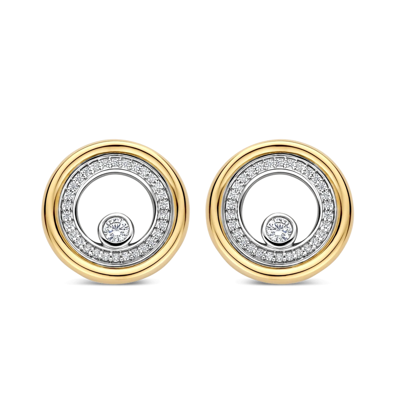Zirconia Double Circle Earrings - Gold/Silver
