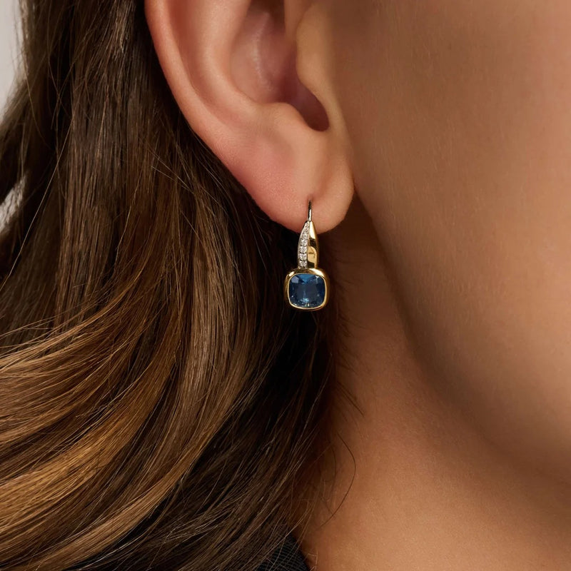 Blue Cushion Hoops - Gold/Silver