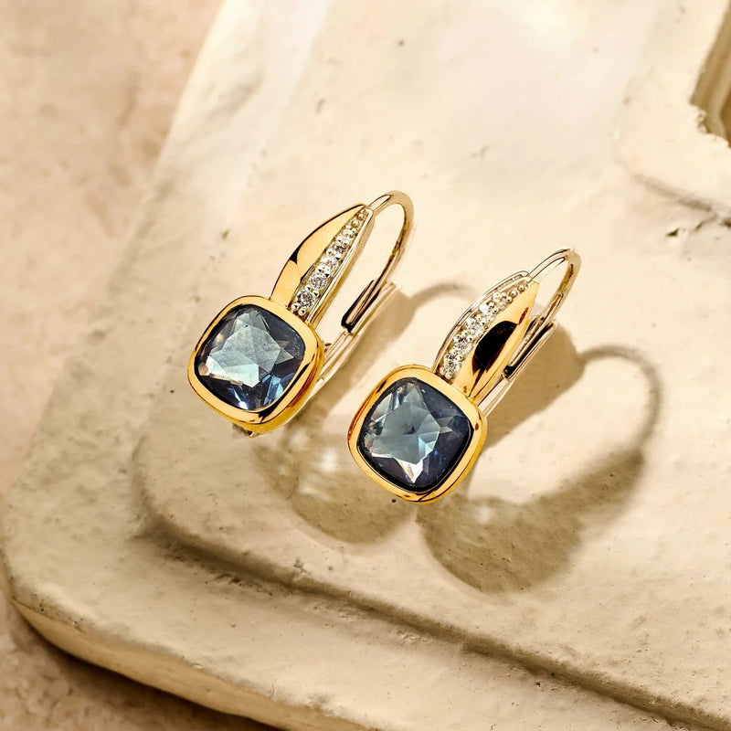 Blue Cushion Hoops - Gold/Silver