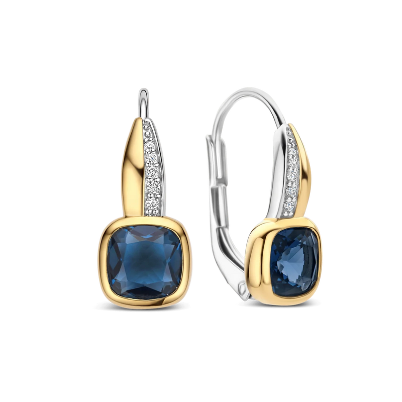 Blue Cushion Hoops - Gold/Silver