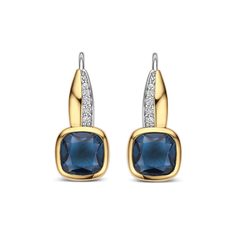Blue Cushion Hoops - Gold/Silver