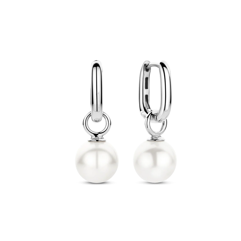 Milano Pearl Hoop Earrings - Silver - 7848WP