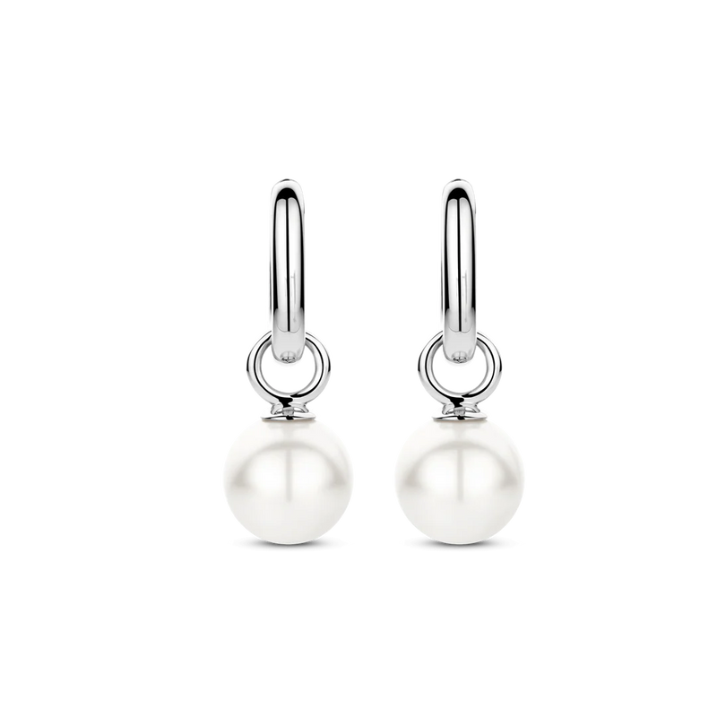 Milano Pearl Hoop Earrings - Silver - 7848WP