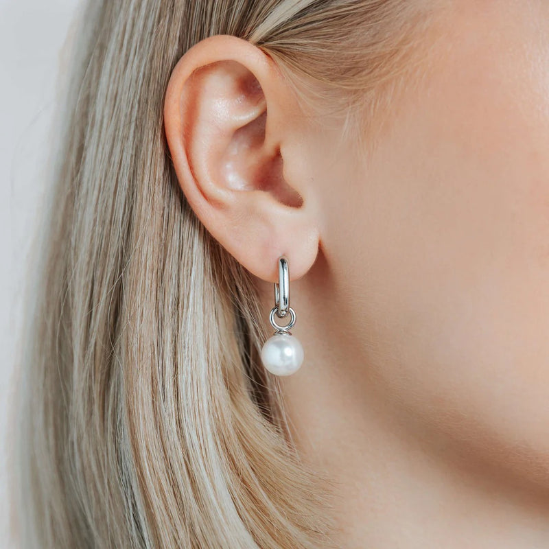 Milano Pearl Hoop Earrings - Silver - 7848WP