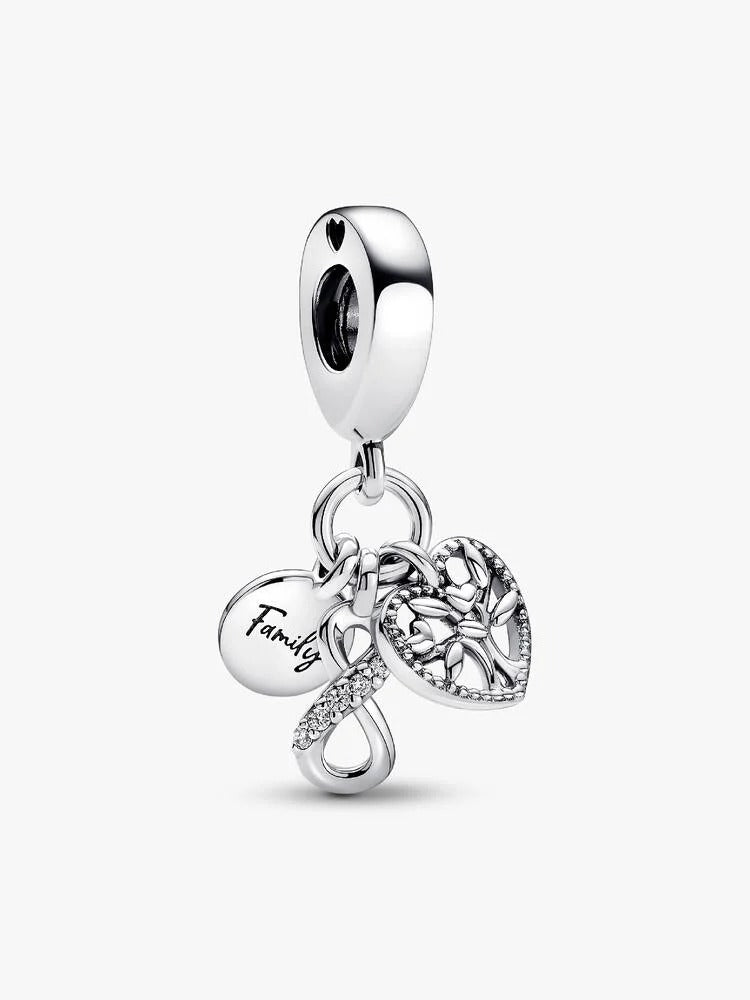 Family Infinity Triple Dangle Charm - Sterling Silver
