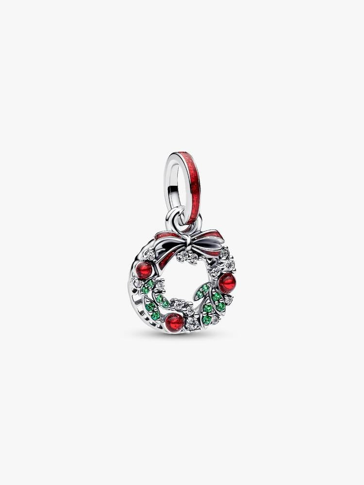 Holiday Wreath Double Dangle Charm - Sterling Silver - 794238C01