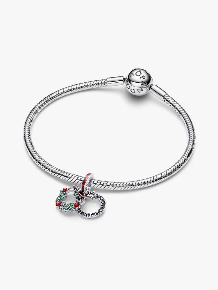 Holiday Wreath Double Dangle Charm - Sterling Silver - 794238C01