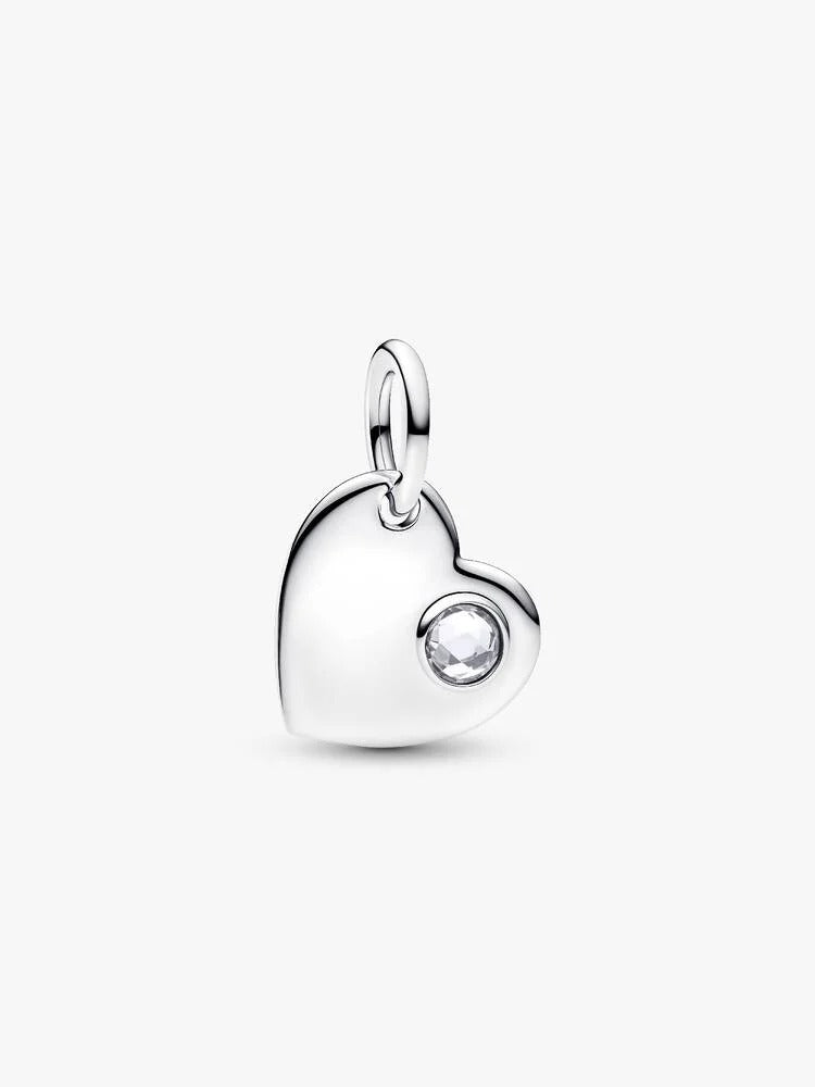 April Heart Clear Stone Dangle Charm - Sterling Silver - 794295C04