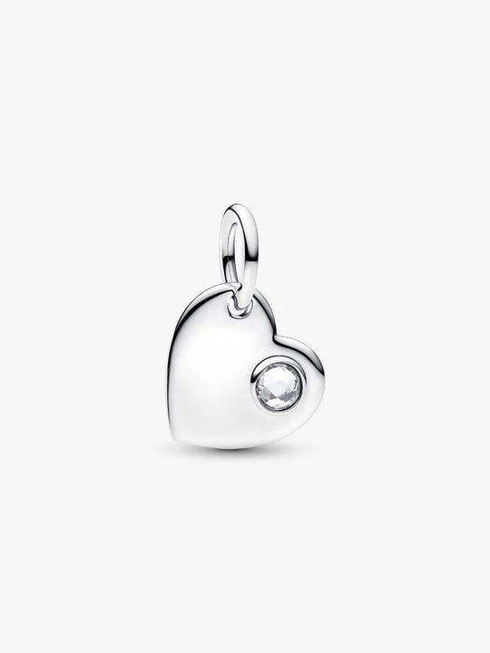 April Heart Clear Stone Dangle Charm - Sterling Silver - 794295C04
