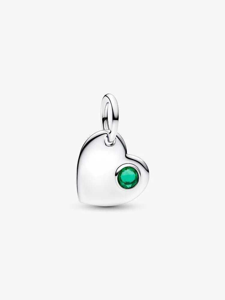 May Heart Dangle Charm, Green Crystal - Sterling Silver - 794295C05