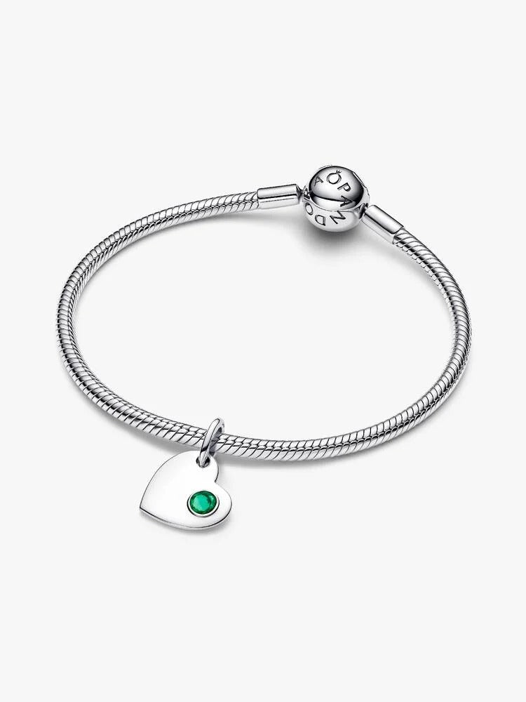 May Heart Dangle Charm, Green Crystal - Sterling Silver - 794295C05