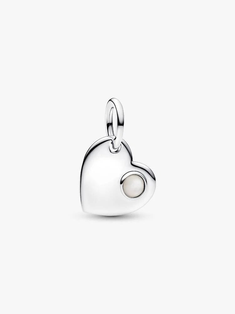 June Heart Dangle Charm, White Stone - Sterling Silver - 794295C06
