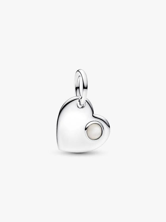 June Heart Dangle Charm, White Stone - Sterling Silver - 794295C06