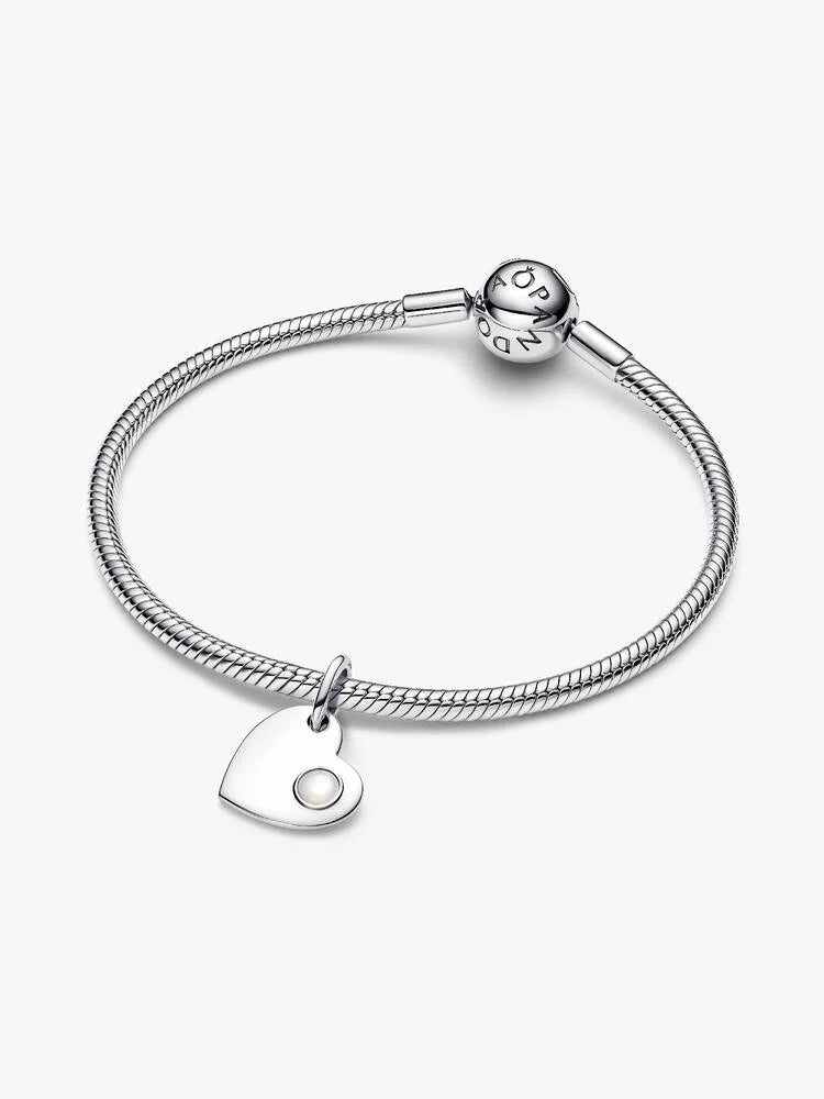 June Heart Dangle Charm, White Stone - Sterling Silver - 794295C06
