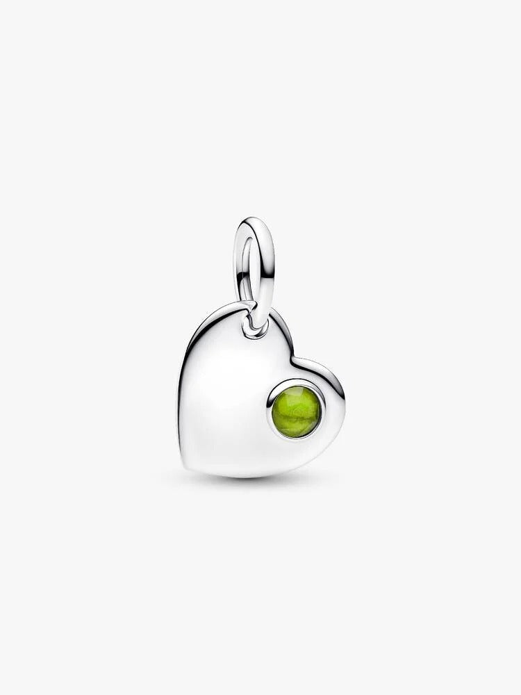 August Heart Dangle Charm, Green Crystal - Sterling Silver - 794295C08