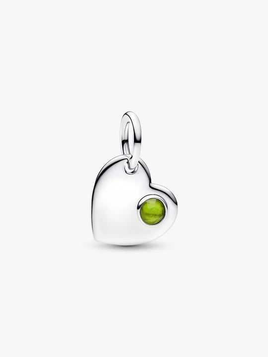 August Heart Dangle Charm, Green Crystal - Sterling Silver - 794295C08
