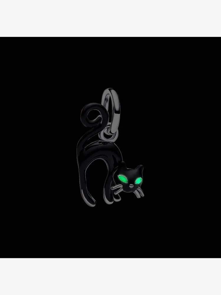 Black Cat Dangle Charm - Sterling Silver