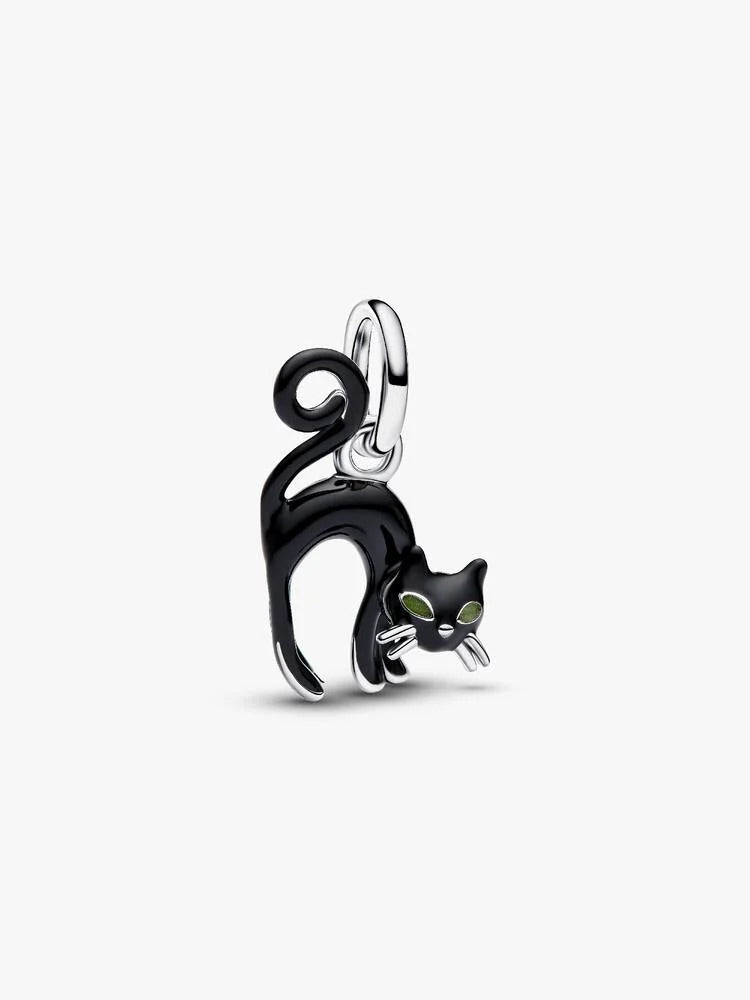 Black Cat Dangle Charm - Sterling Silver