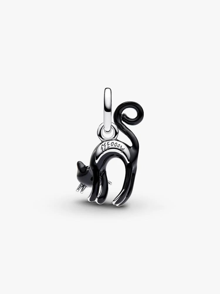 Black Cat Dangle Charm - Sterling Silver
