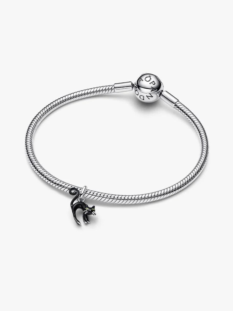 Black Cat Dangle Charm - Sterling Silver