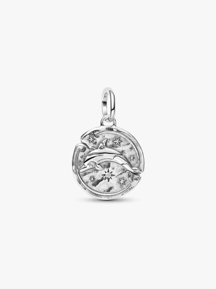 Dolphin Medallion Charm - Sterling Silver