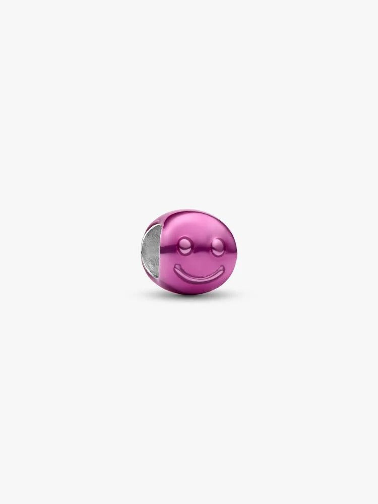 Pink Happy Face Mini Charm - Sterling Silver