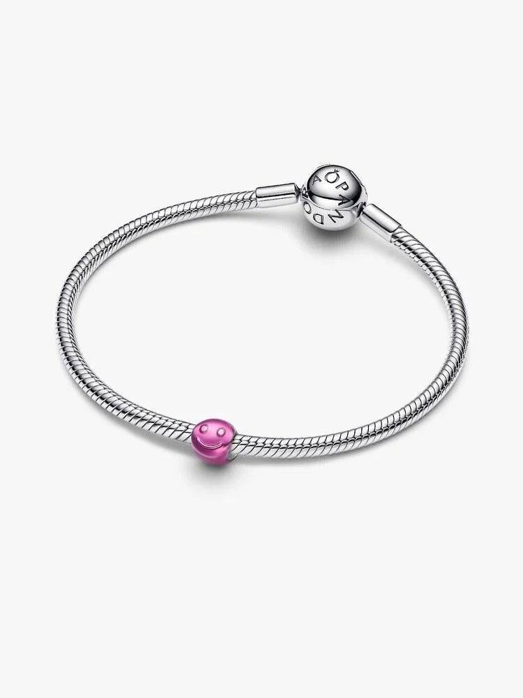 Pink Happy Face Mini Charm - Sterling Silver