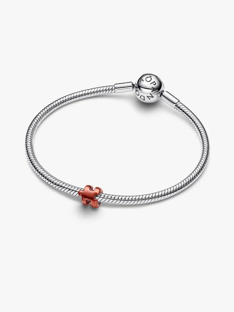Orange Puzzle Piece Mini Charm - Sterling Silver