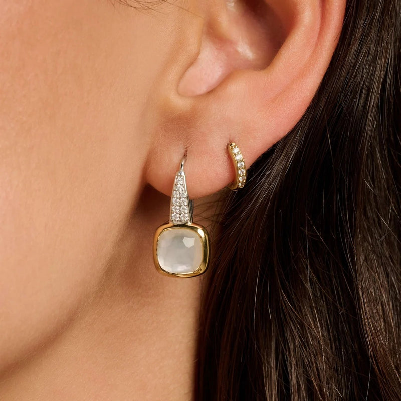 Zirconia Cushion Earrings with pearl - Gold/Silver