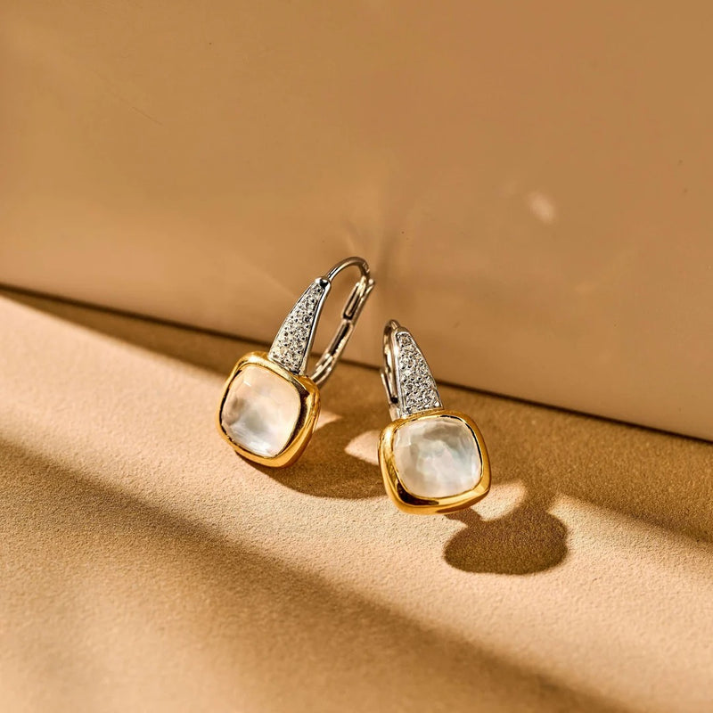 Zirconia Cushion Earrings with pearl - Gold/Silver