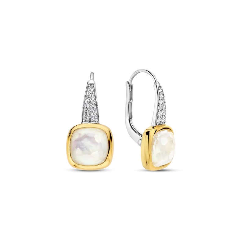 Zirconia Cushion Earrings with pearl - Gold/Silver