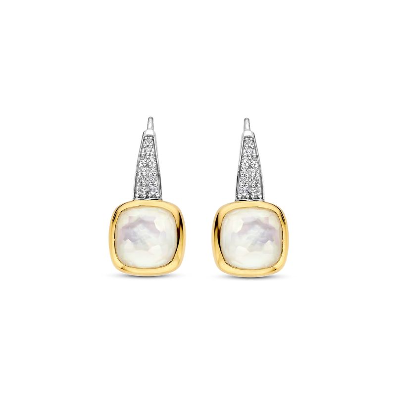 Zirconia Cushion Earrings with pearl - Gold/Silver
