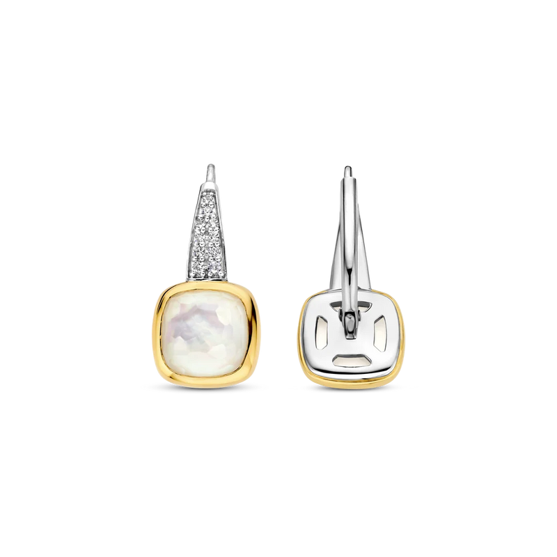 Zirconia Cushion Earrings with pearl - Gold/Silver