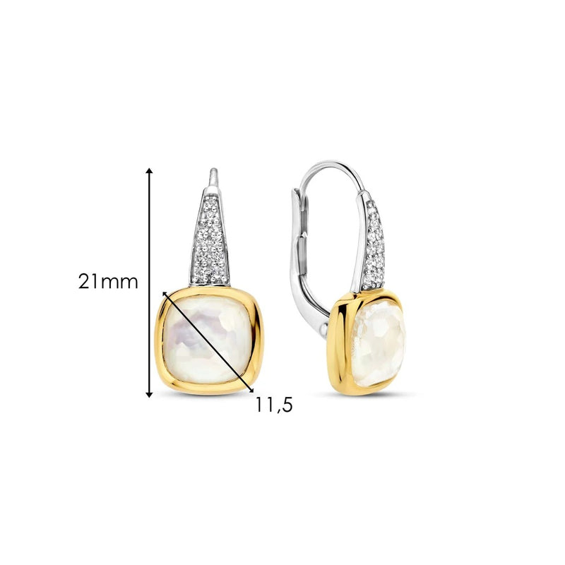 Zirconia Cushion Earrings with pearl - Gold/Silver