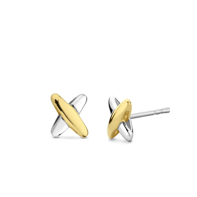 Milano Cross Stud Earrings - Silver/Gold - 7982SY