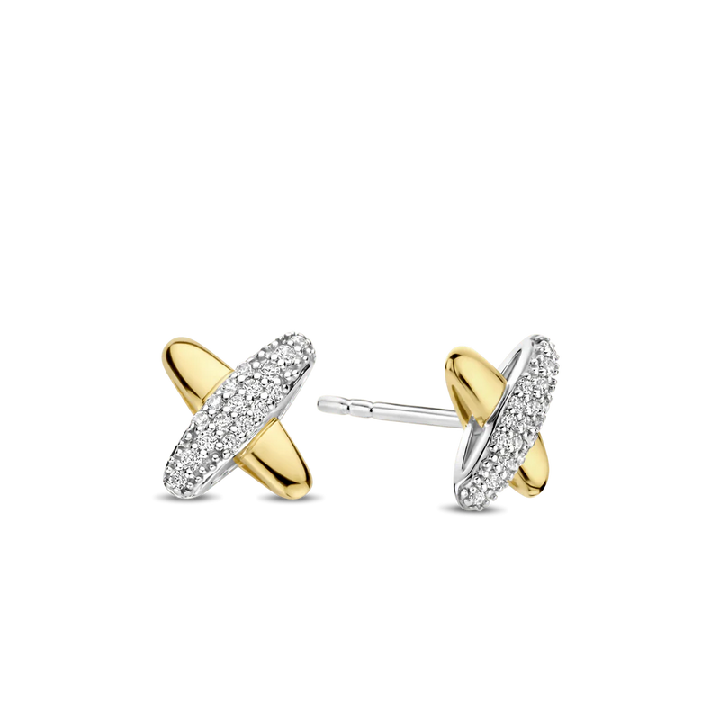 Milano CZ Cross Stud Earrings - Silver/Gold - 7982ZY