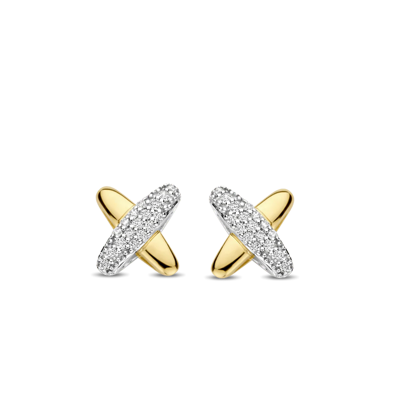 Milano CZ Cross Stud Earrings - Silver/Gold - 7982ZY