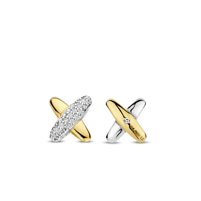 Milano CZ Cross Stud Earrings - Silver/Gold - 7982ZY